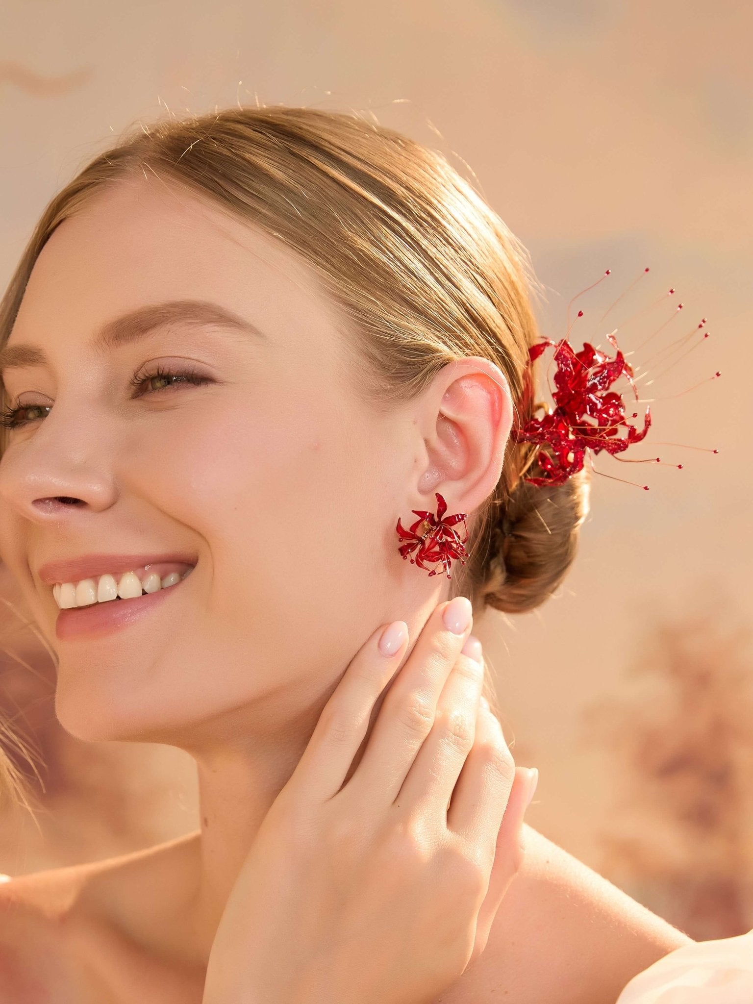 Ruby Lycoris Flower Stud Earrings Earrings JewelryBlossom flowerjewelry weddingjewelry bridaljewelry weddinggift bridemaidgiftgiftforher mothergift daughtergift birthdaygift anniversarygi