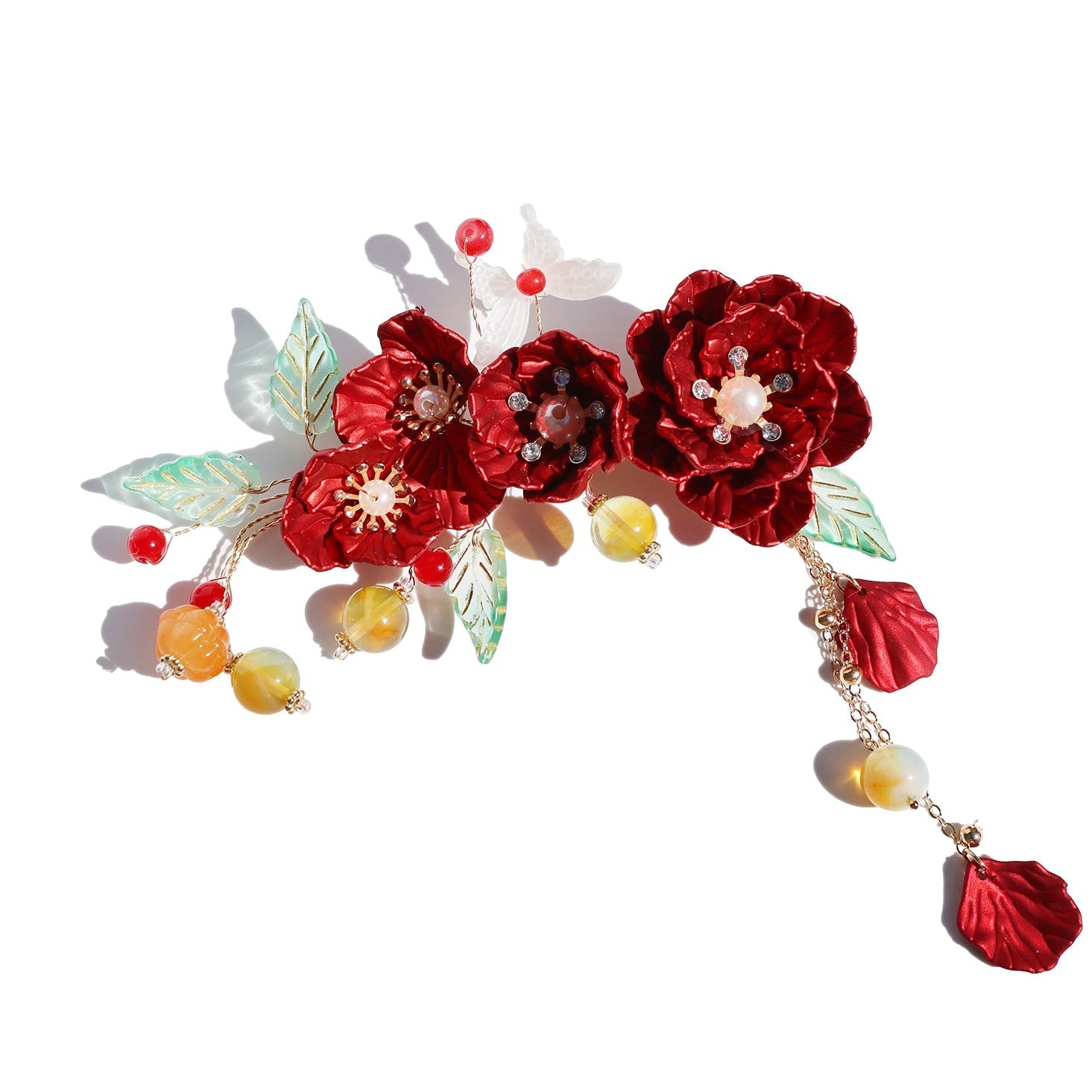 Ruby Peony Tassel Hair ClipHair ClipsJewelryBlossomuniqueflowerearringsgiftforhermothergiftdaughtergiftbirthdaygiftanniversarygift