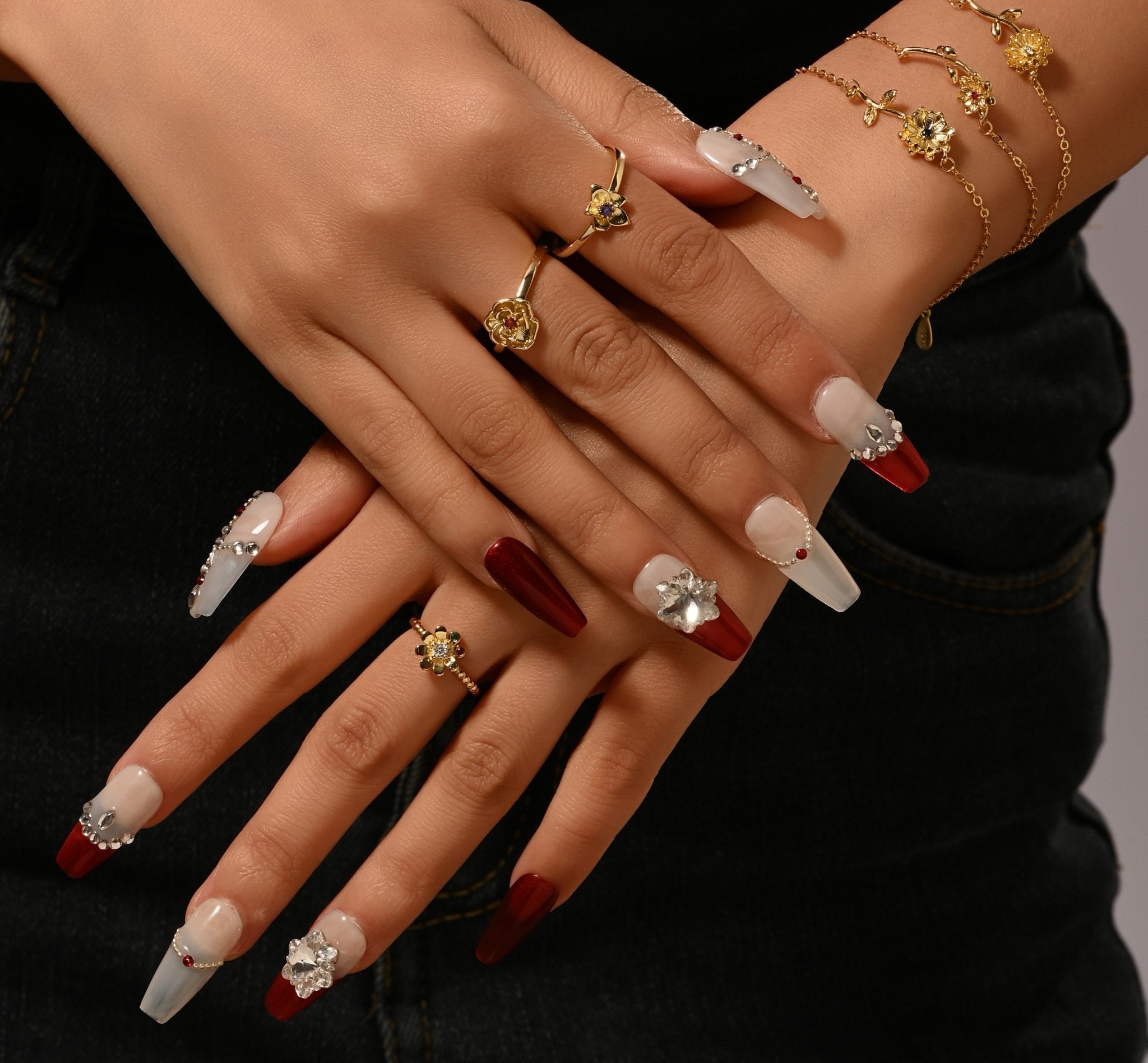 Ruby Starlight Festive Glam NailsJewelryBlossomuniqueflowerearringsgiftforhermothergiftdaughtergiftbirthdaygiftanniversarygift