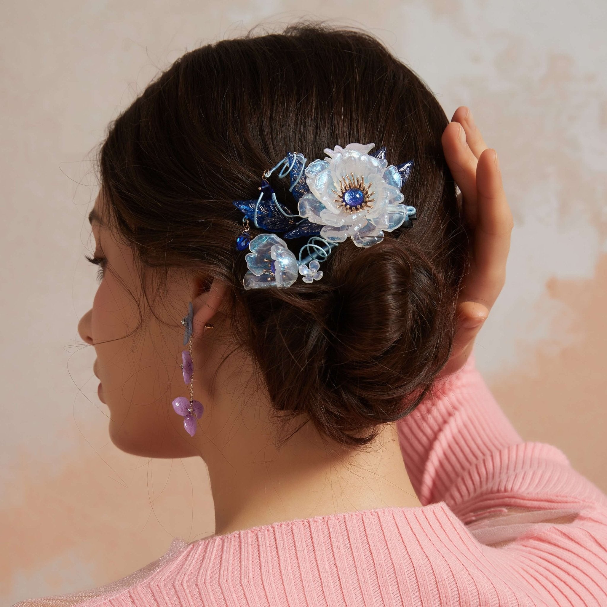 Sapphire Anemone Rose Hair ClipHair ClipsJewelryBlossomuniqueflowerearringsgiftforhermothergiftdaughtergiftbirthdaygiftanniversarygift