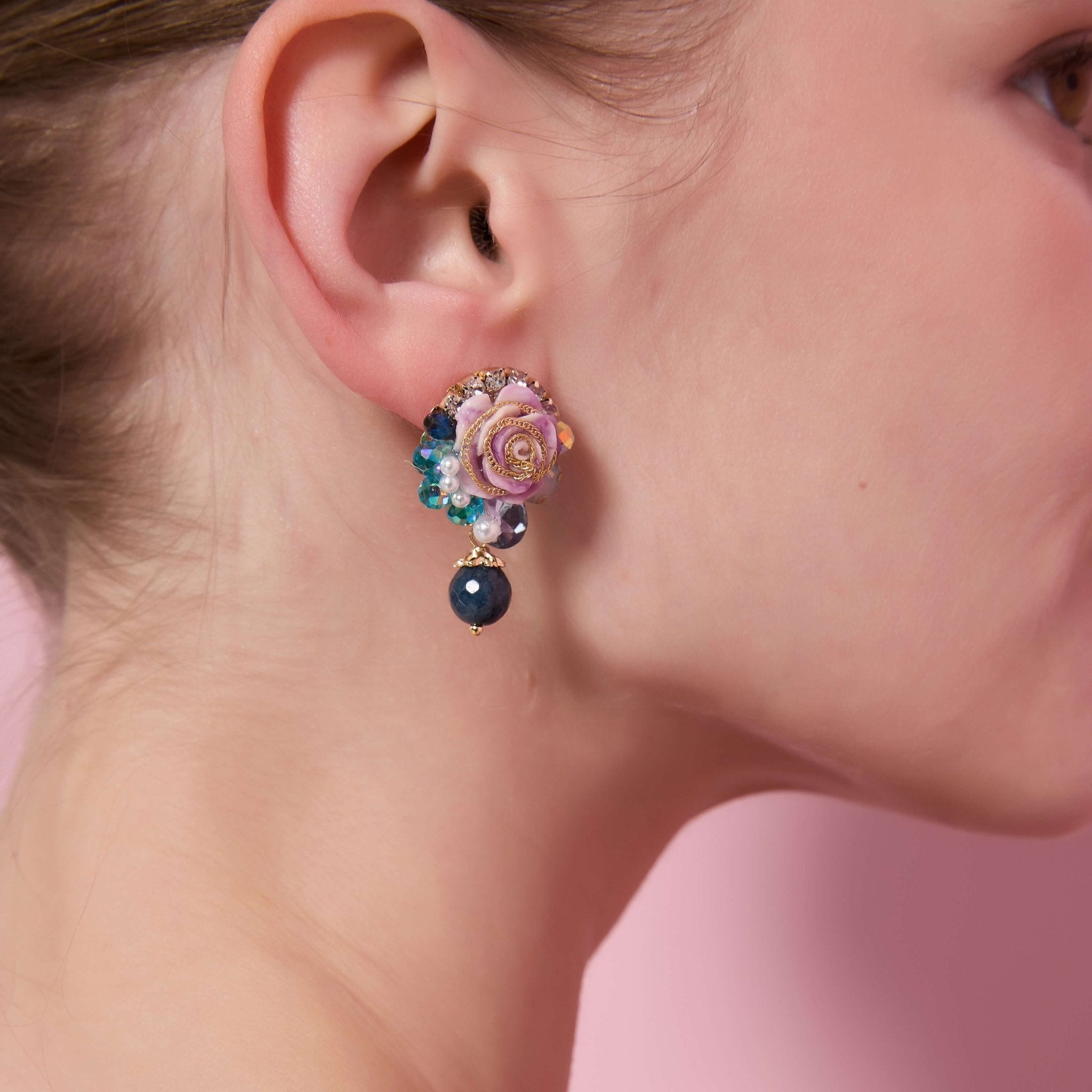 Sapphire Camellia Berry Drop EarringsEarringsJewelryBlossomuniqueflowerearringsgiftforhermothergiftdaughtergiftbirthdaygiftanniversarygift