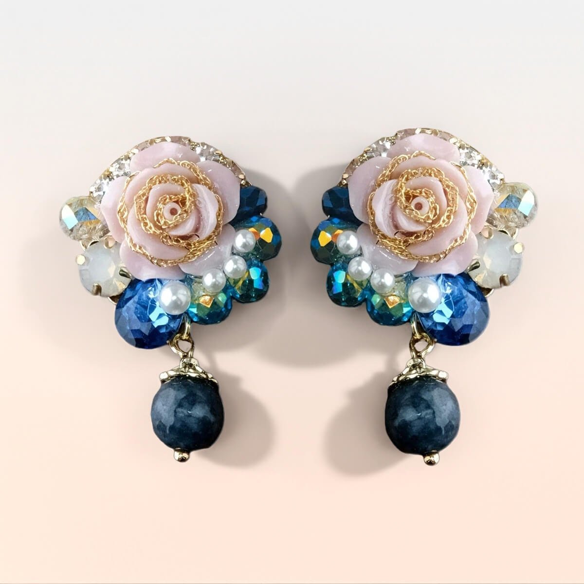 Sapphire Camellia Berry Drop EarringsEarringsJewelryBlossomuniqueflowerearringsgiftforhermothergiftdaughtergiftbirthdaygiftanniversarygift