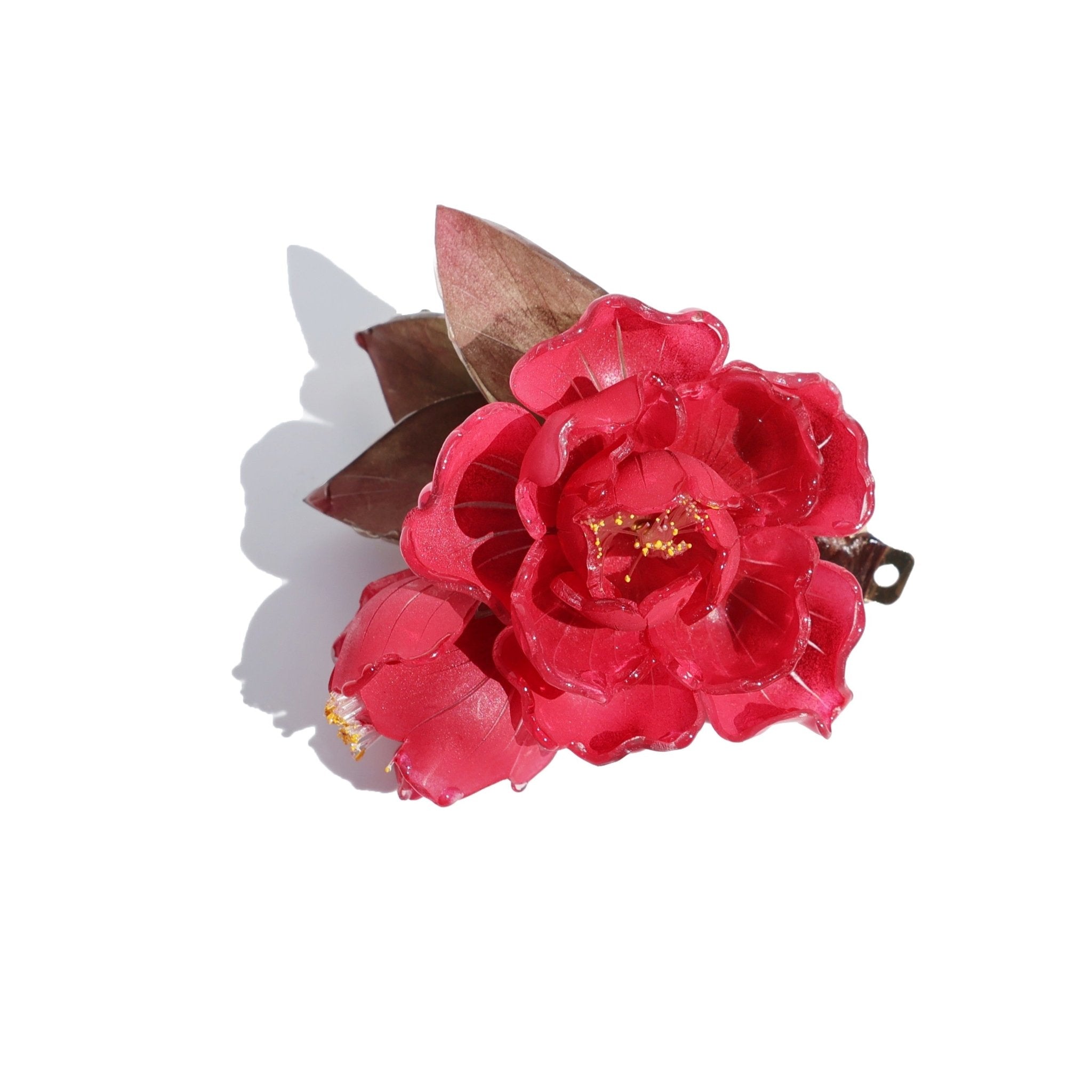 Scarlet Camellia Hair BarretteHair ClipsJewelryBlossomuniqueflowerearringsgiftforhermothergiftdaughtergiftbirthdaygiftanniversarygift