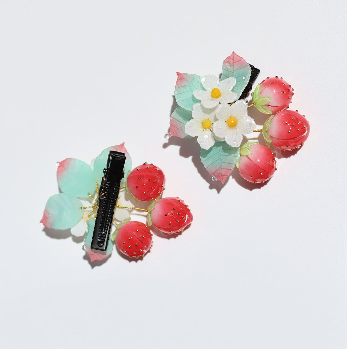 Scarlet Strawberry Blossom Hair Clip (2-Piece) Hair Clips JewelryBlossom #flowerjewelry# #weddingjewelry# #bridaljewelry# #weddinggift# #bridemaidgift##giftforher# #mothergift# #daughtergift# #birthdaygift# #anniversarygi