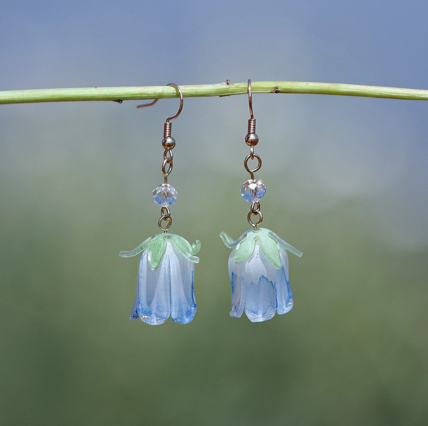 Sky Blue Lily of Valley Drop EarringsEarringsJewelryBlossomuniqueflowerearringsgiftforhermothergiftdaughtergiftbirthdaygiftanniversarygift