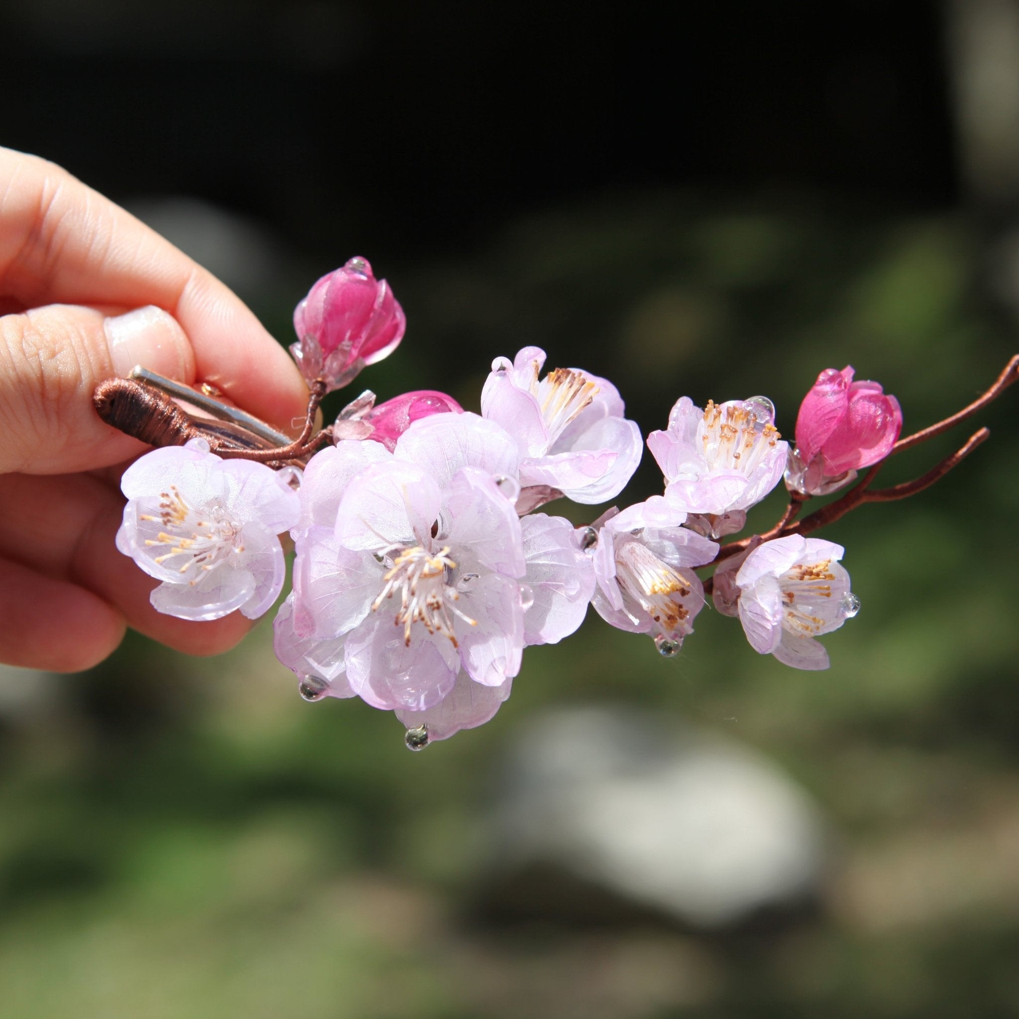 Spring Rain Cherry Bloom Hair ClipHair ClipsJewelryBlossomuniqueflowerearringsgiftforhermothergiftdaughtergiftbirthdaygiftanniversarygift