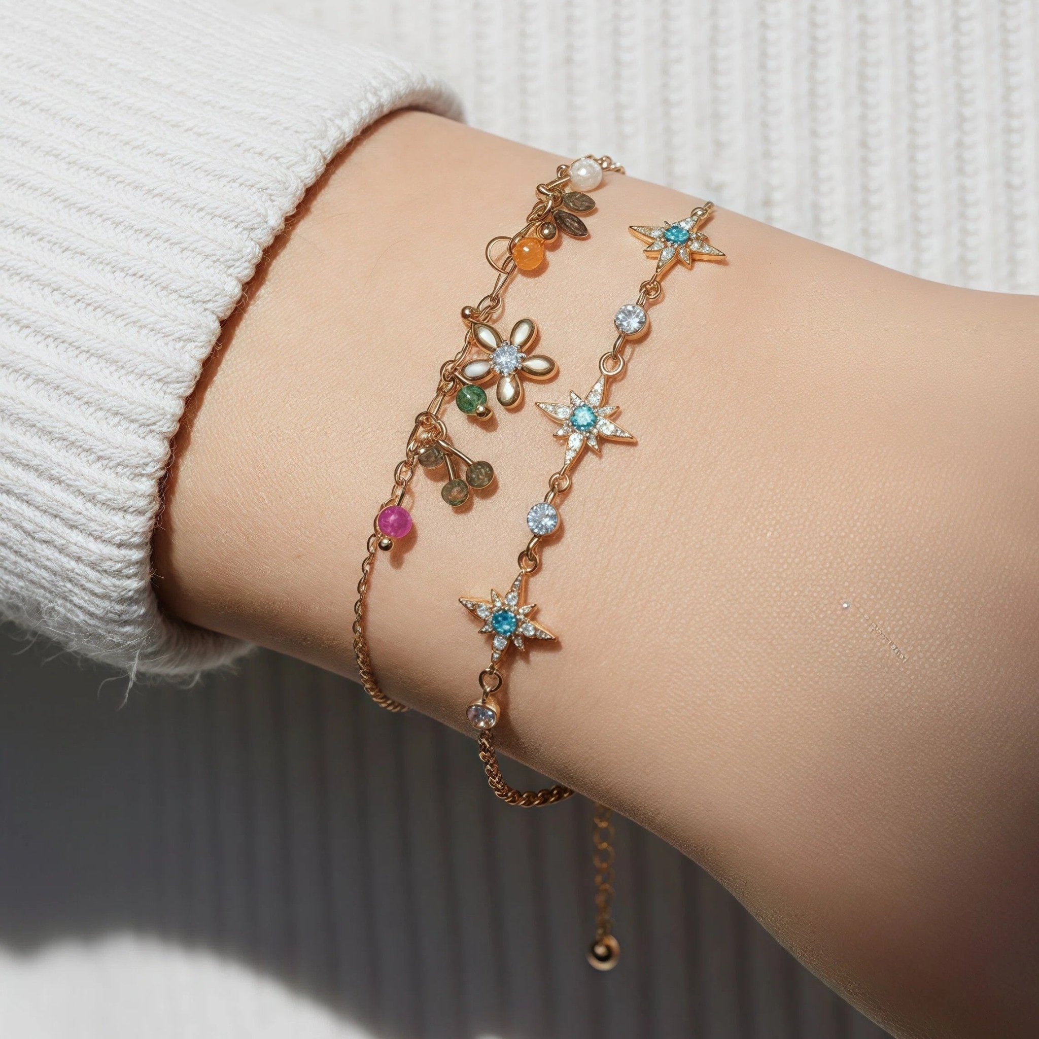Starlight Garden Layered BraceletBraceletJewelryBlossomuniqueflowerearringsgiftforhermothergiftdaughtergiftbirthdaygiftanniversarygift