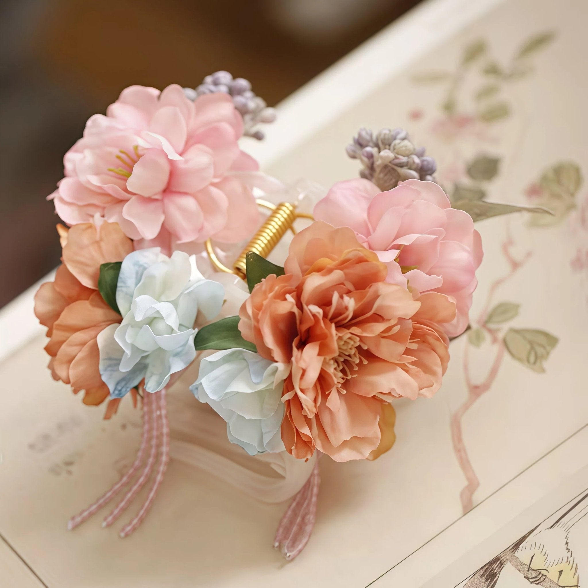 Sweet Peony Bloom Tassel Hair Clawhair clawsJewelryBlossomuniqueflowerearringsgiftforhermothergiftdaughtergiftbirthdaygiftanniversarygift