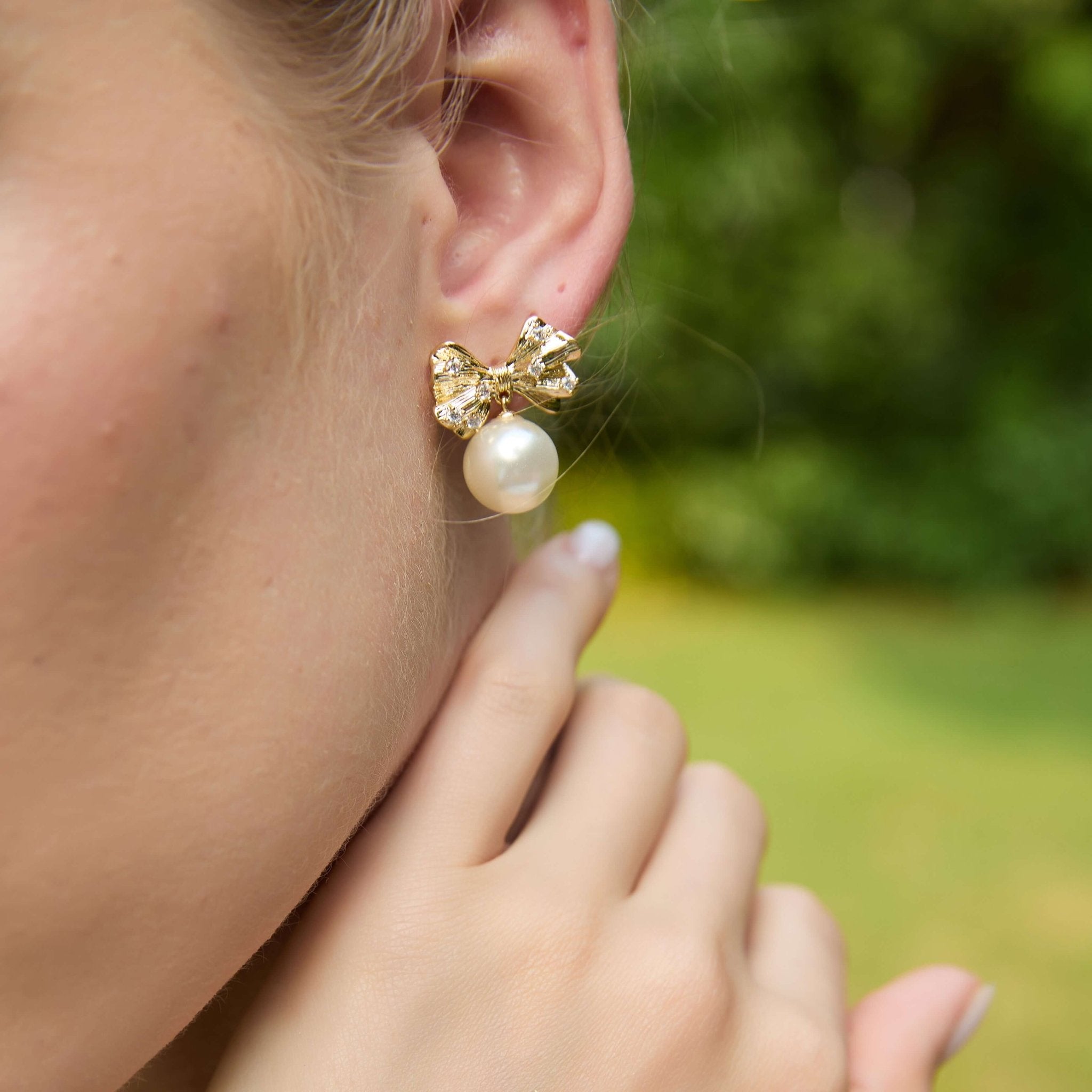 Sweetheart Bow Pearl EarringsEarringsJewelryBlossomuniqueflowerearringsgiftforhermothergiftdaughtergiftbirthdaygiftanniversarygift