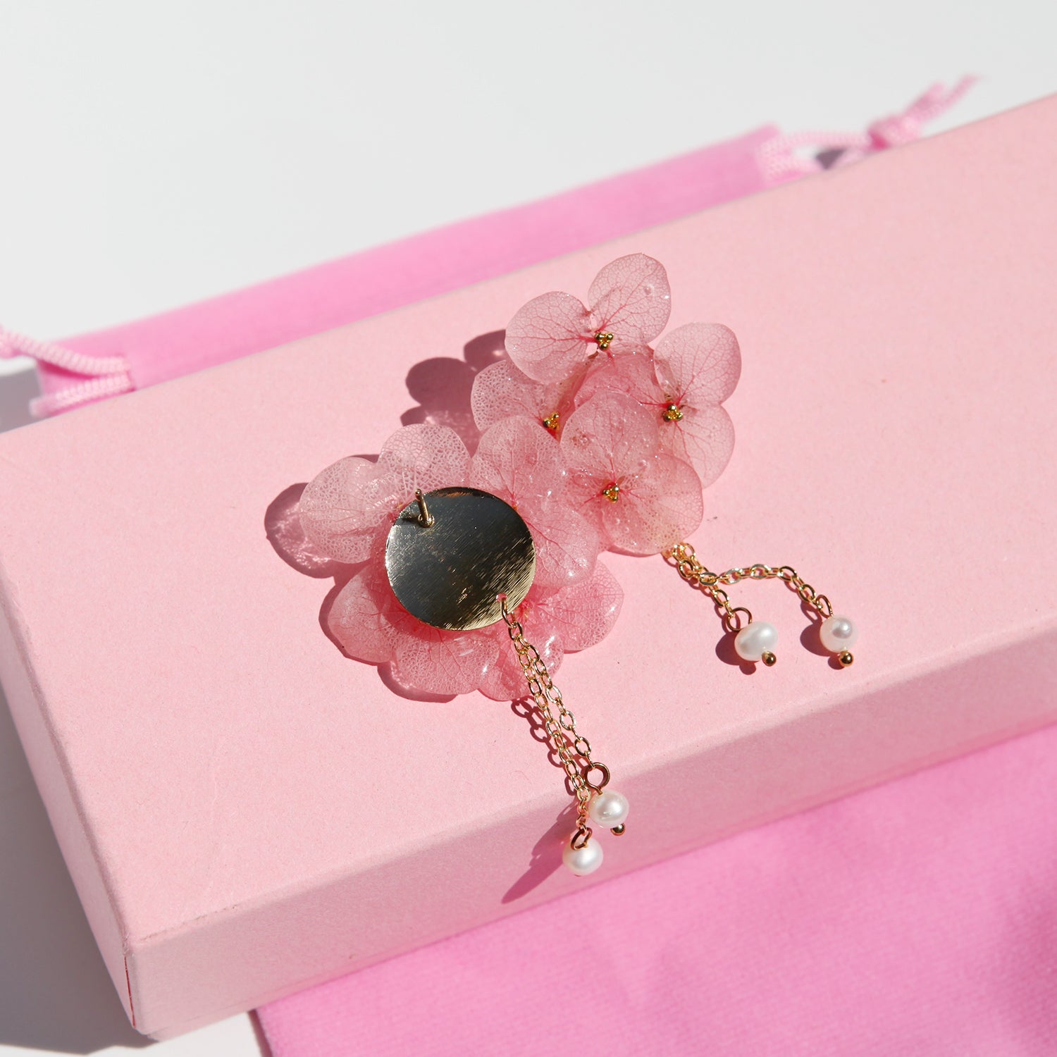 Tiana Layered Pink Hydrangea Drop EarringsEarringsJewelryBlossomuniqueflowerearringsgiftforhermothergiftdaughtergiftbirthdaygiftanniversarygift