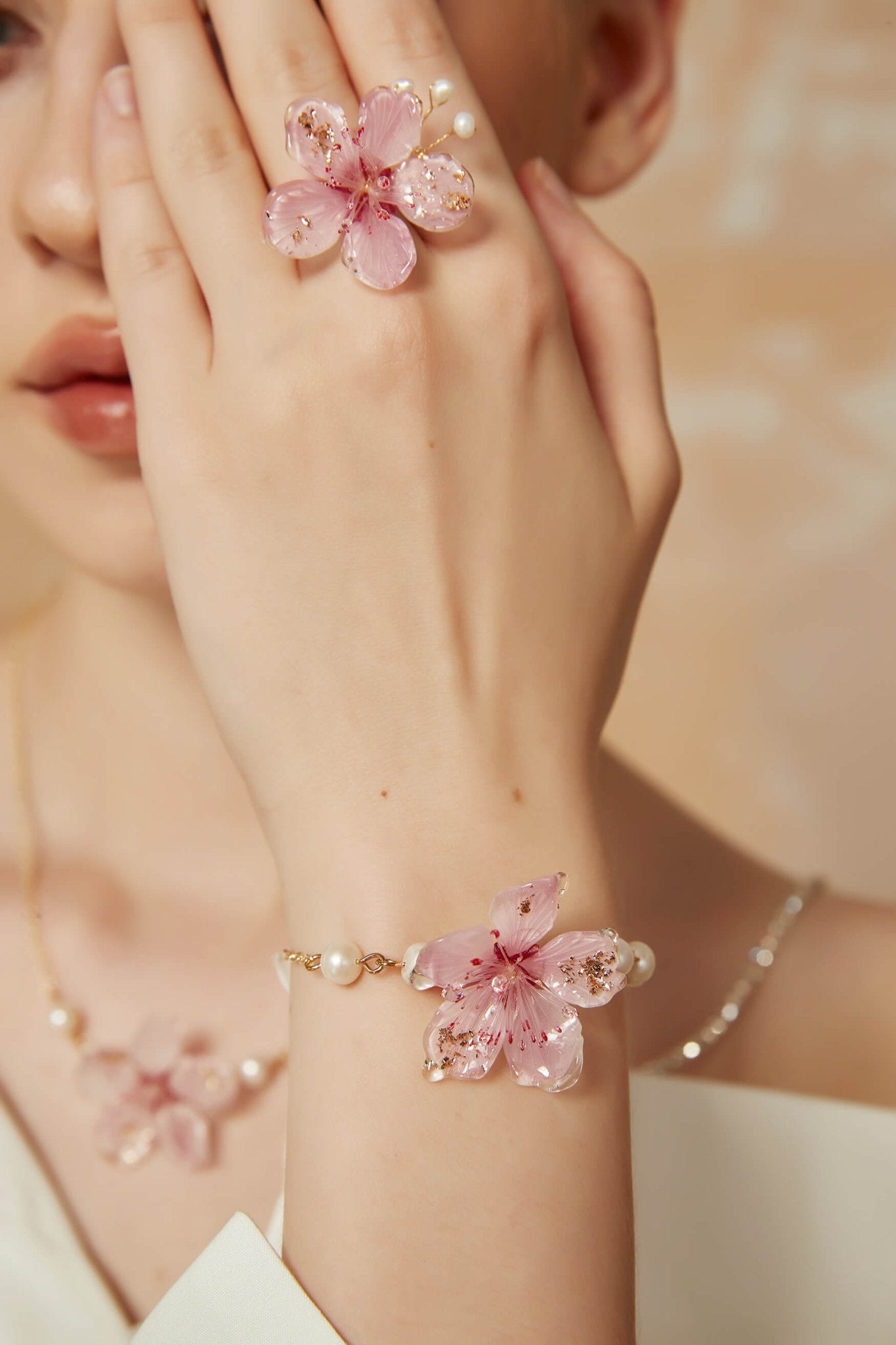 Translucent Classic Cherry BraceletEarringsJewelryBlossomuniqueflowerearringsgiftforhermothergiftdaughtergiftbirthdaygiftanniversarygift