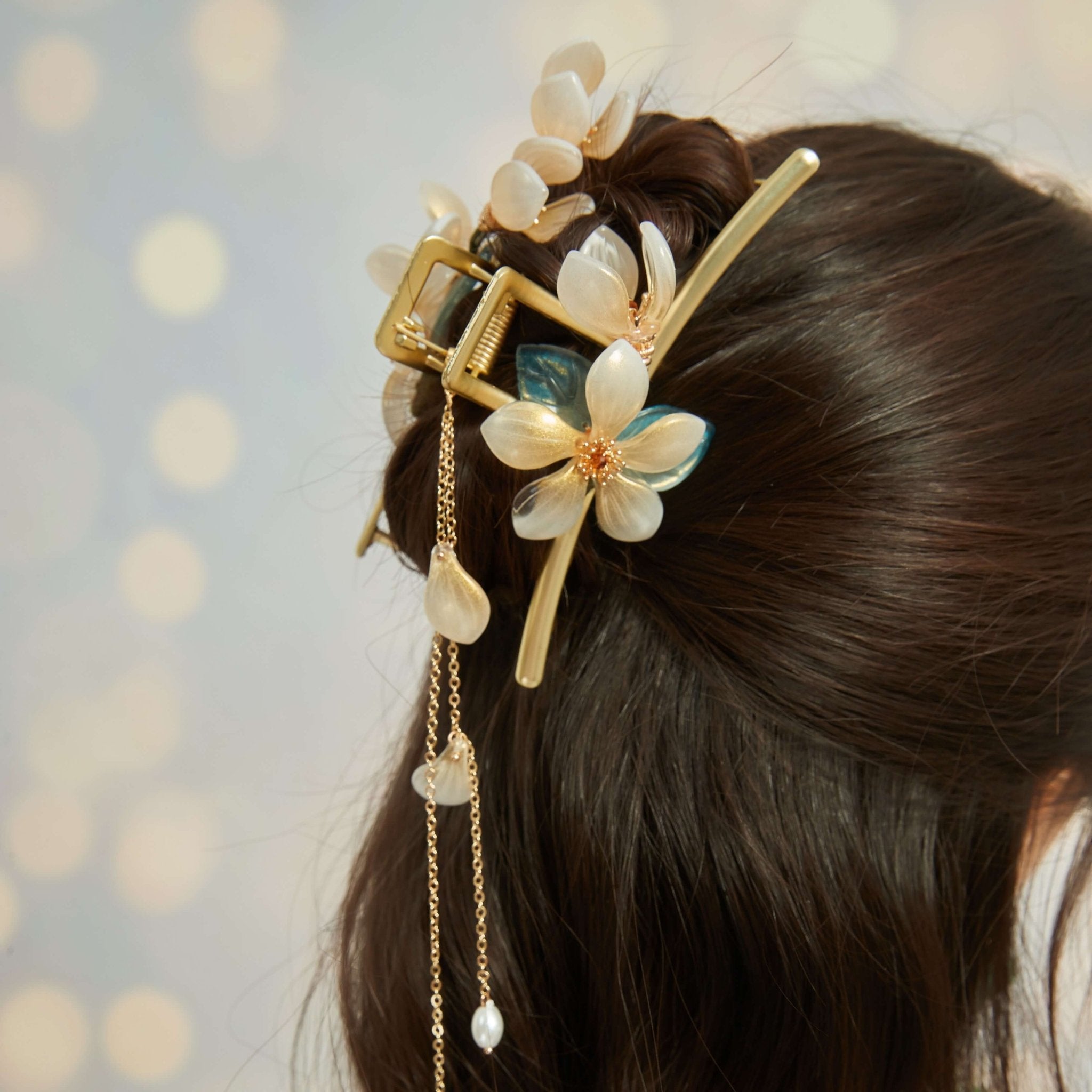 Translucent Jasmine Flower Blue Leaf Hair Clawhair clawsJewelryBlossomuniqueflowerearringsgiftforhermothergiftdaughtergiftbirthdaygiftanniversarygift