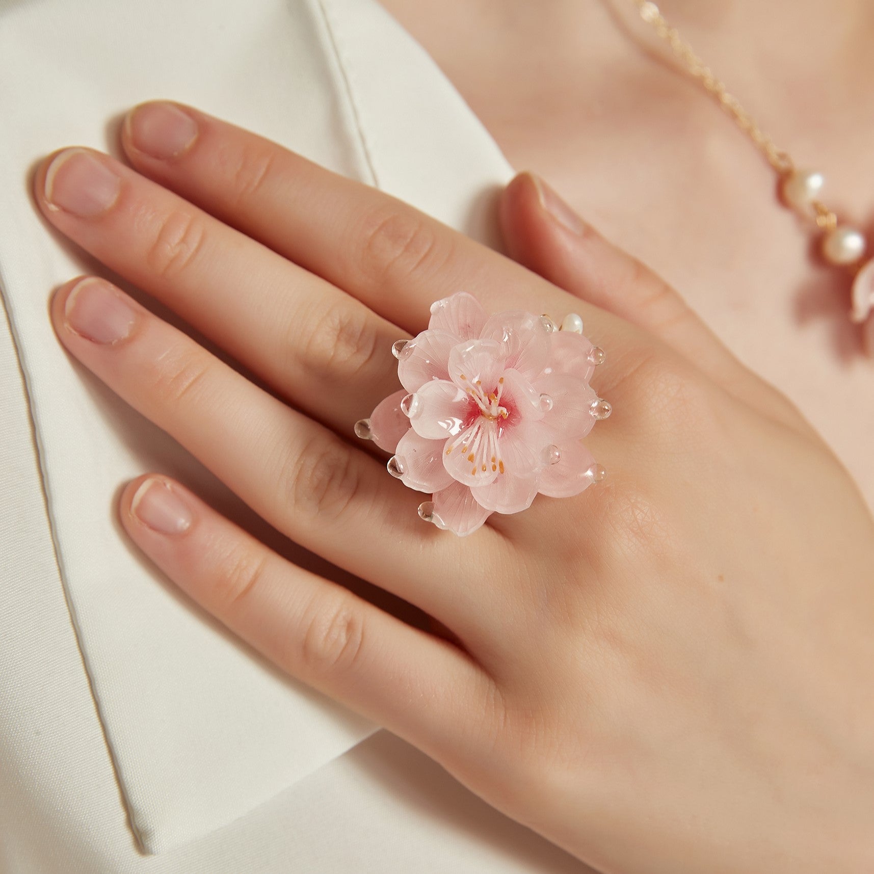 Translucent Peach Cherry Blossom RingRingsJewelryBlossomuniqueflowerearringsgiftforhermothergiftdaughtergiftbirthdaygiftanniversarygift