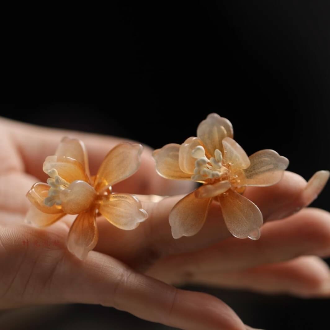 Translucent Yellow Jasmine Flower Hair Pin (2 - pc)HAIRJewelryBlossomuniqueflowerearringsgiftforhermothergiftdaughtergiftbirthdaygiftanniversarygift