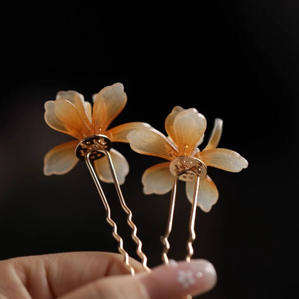 Translucent Yellow Jasmine Flower Hair Pin (2 - pc)HAIRJewelryBlossomuniqueflowerearringsgiftforhermothergiftdaughtergiftbirthdaygiftanniversarygift