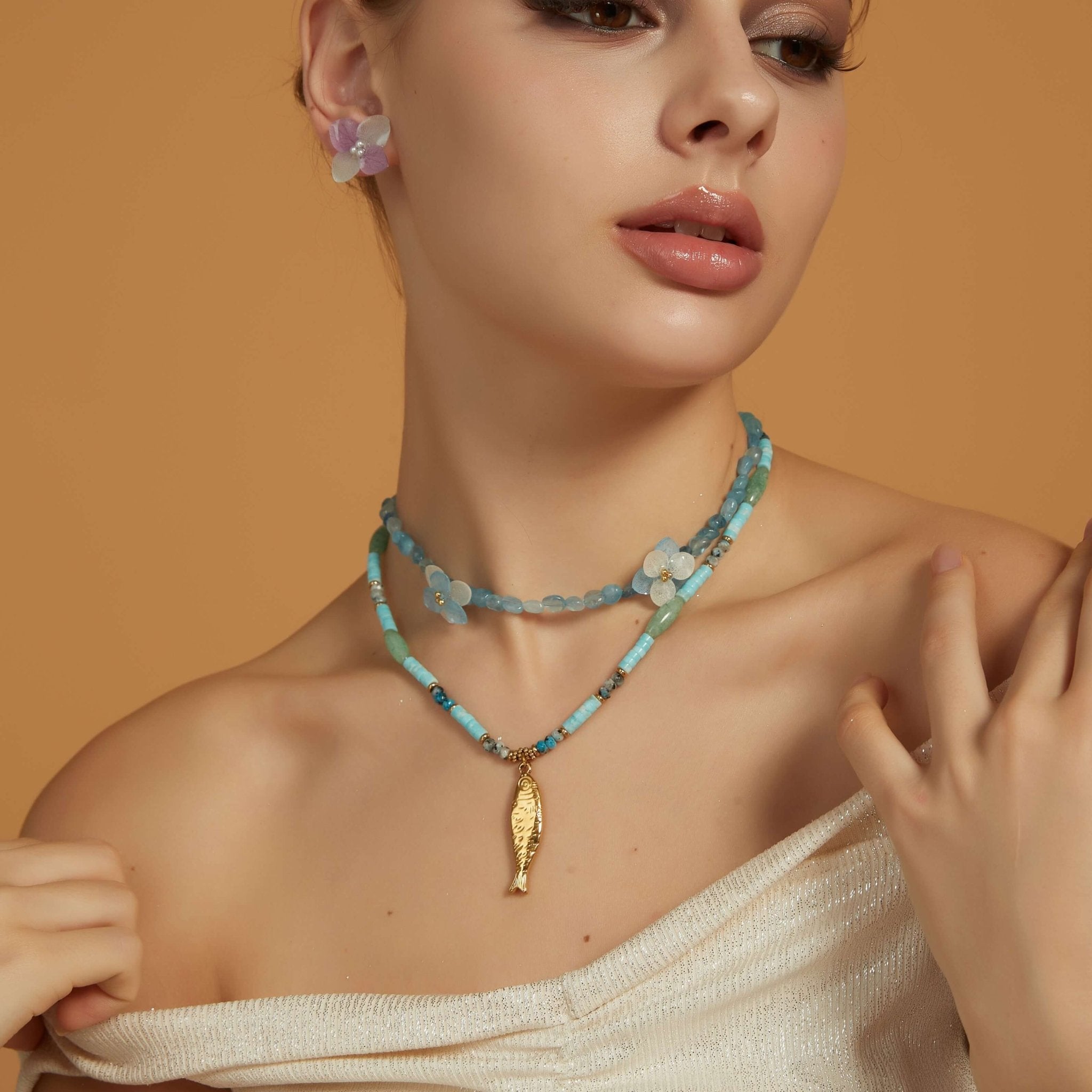 Two - Layer Stacked Necklaces with CharmsNecklaceJewelryBlossomuniqueflowerearringsgiftforhermothergiftdaughtergiftbirthdaygiftanniversarygift