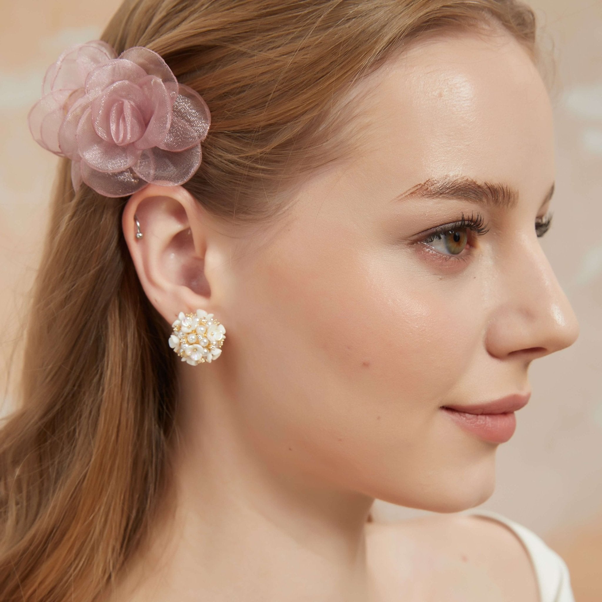 Two - way Pearl Flower Front Back Earrings StudsEARRINGSJewelryBlossomuniqueflowerearringsgiftforhermothergiftdaughtergiftbirthdaygiftanniversarygift