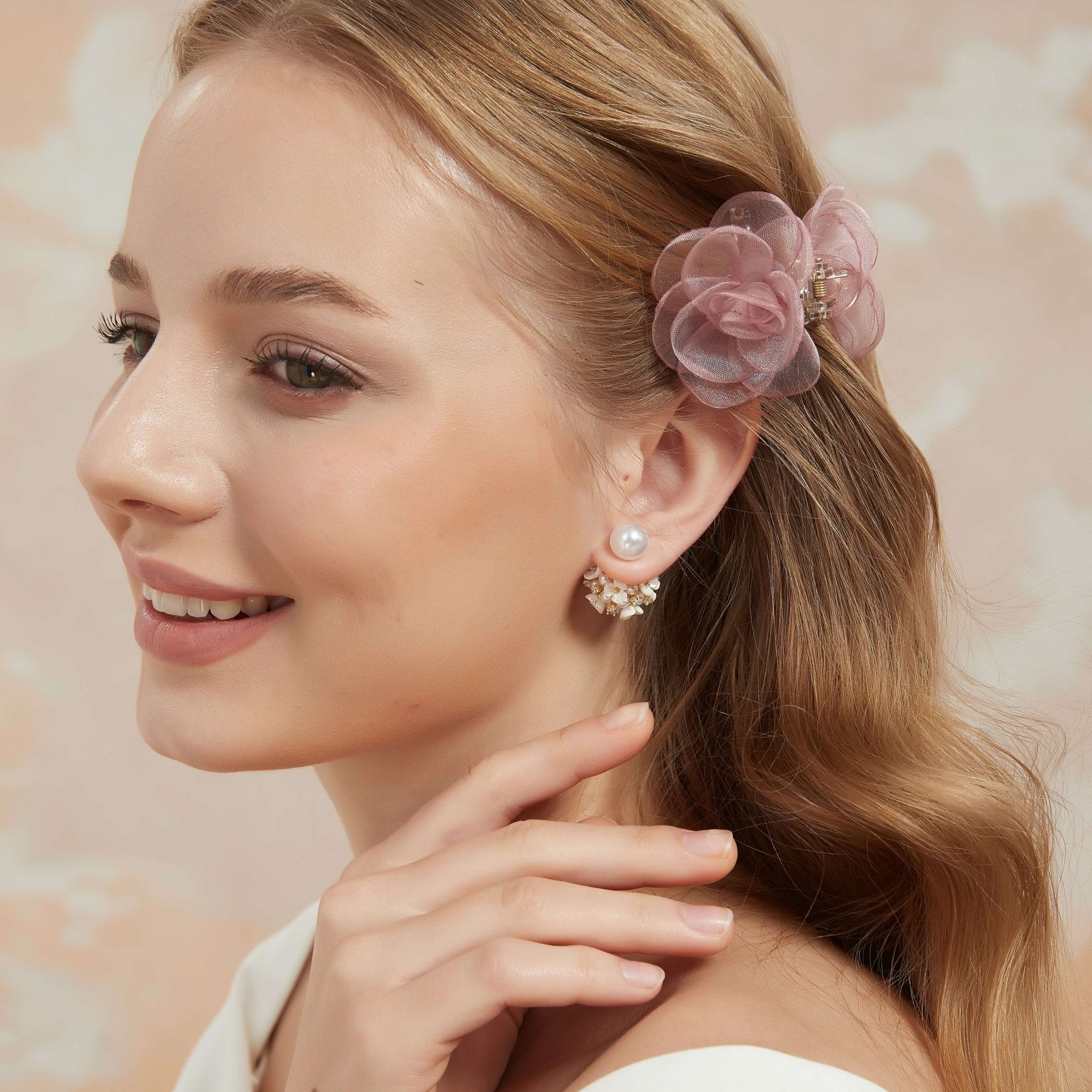 Two - way Pearl Flower Front Back Earrings StudsEARRINGSJewelryBlossomuniqueflowerearringsgiftforhermothergiftdaughtergiftbirthdaygiftanniversarygift