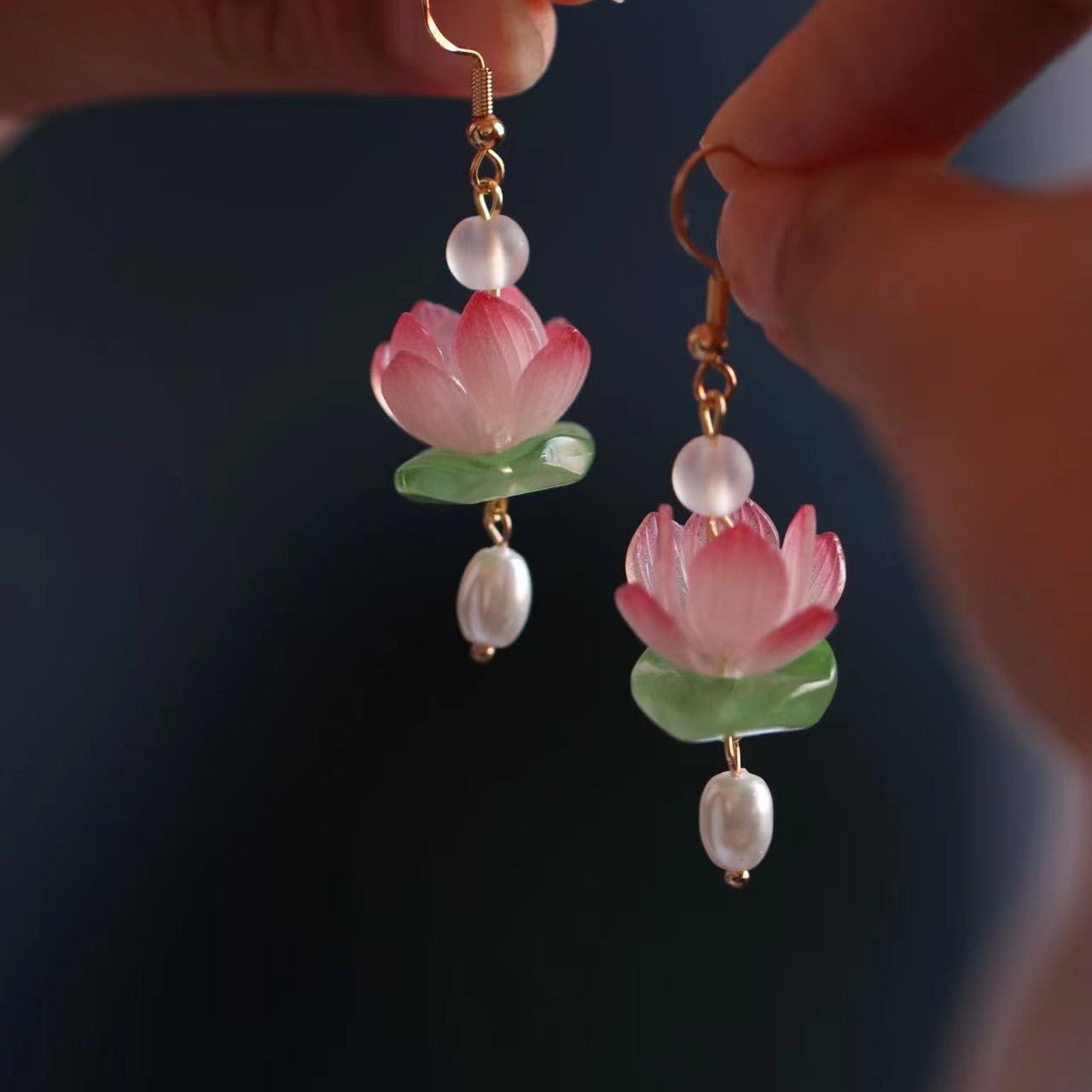 lily flower drop earrings Waterlily Flower Freshwater Pearl Drop Earrings