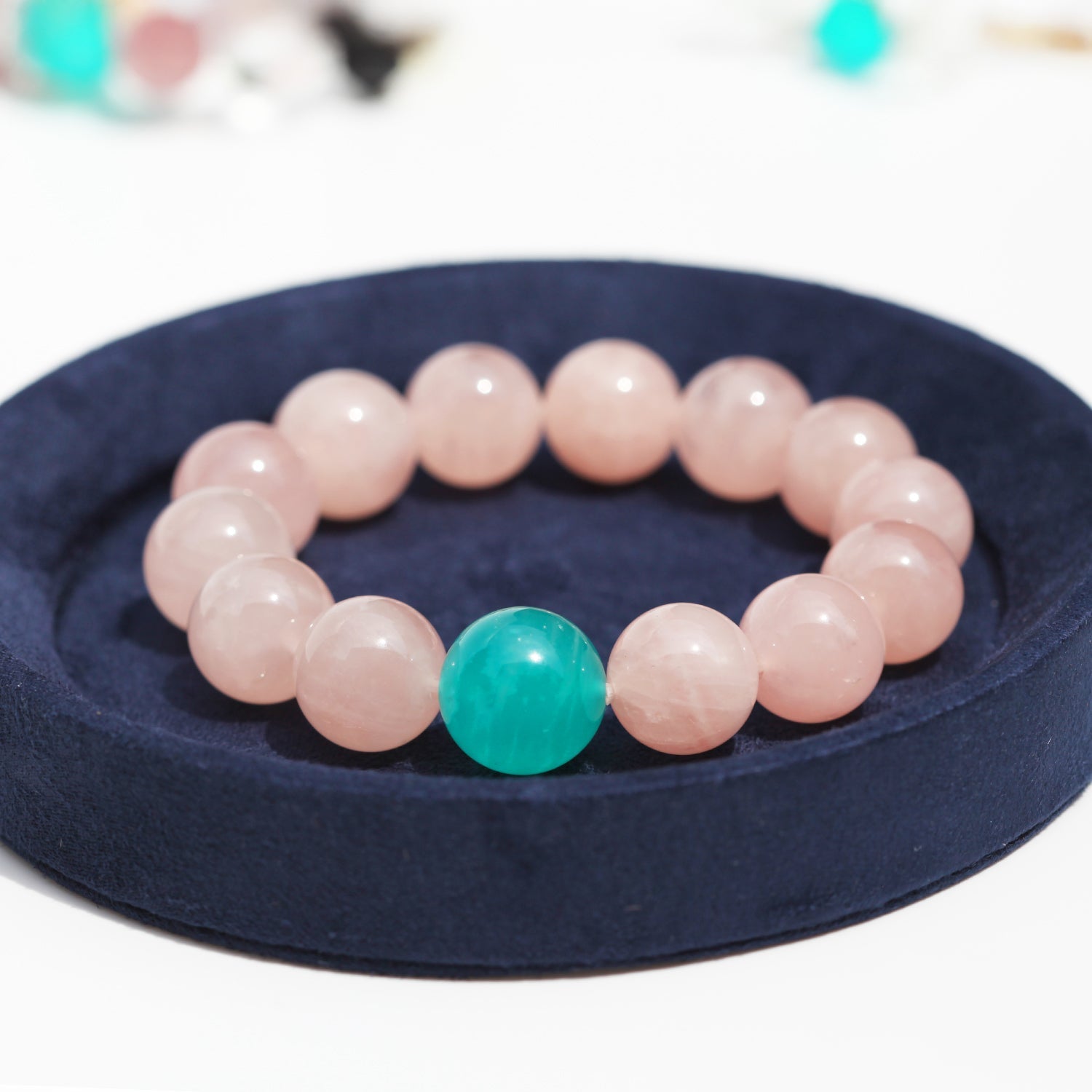 Whisper of Rose Quartz & Amazonite Crystal BraceletBraceletJewelryBlossomuniqueflowerearringsgiftforhermothergiftdaughtergiftbirthdaygiftanniversarygift