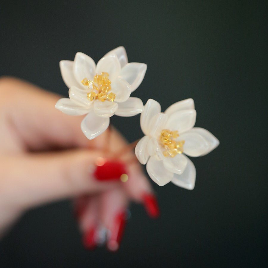 White Waterlily Flower Hair Pin (2 - pc)HAIRJewelryBlossomuniqueflowerearringsgiftforhermothergiftdaughtergiftbirthdaygiftanniversarygift