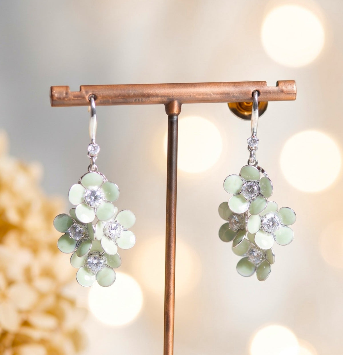 Sage Blossom Crystal Chandelier Earrings