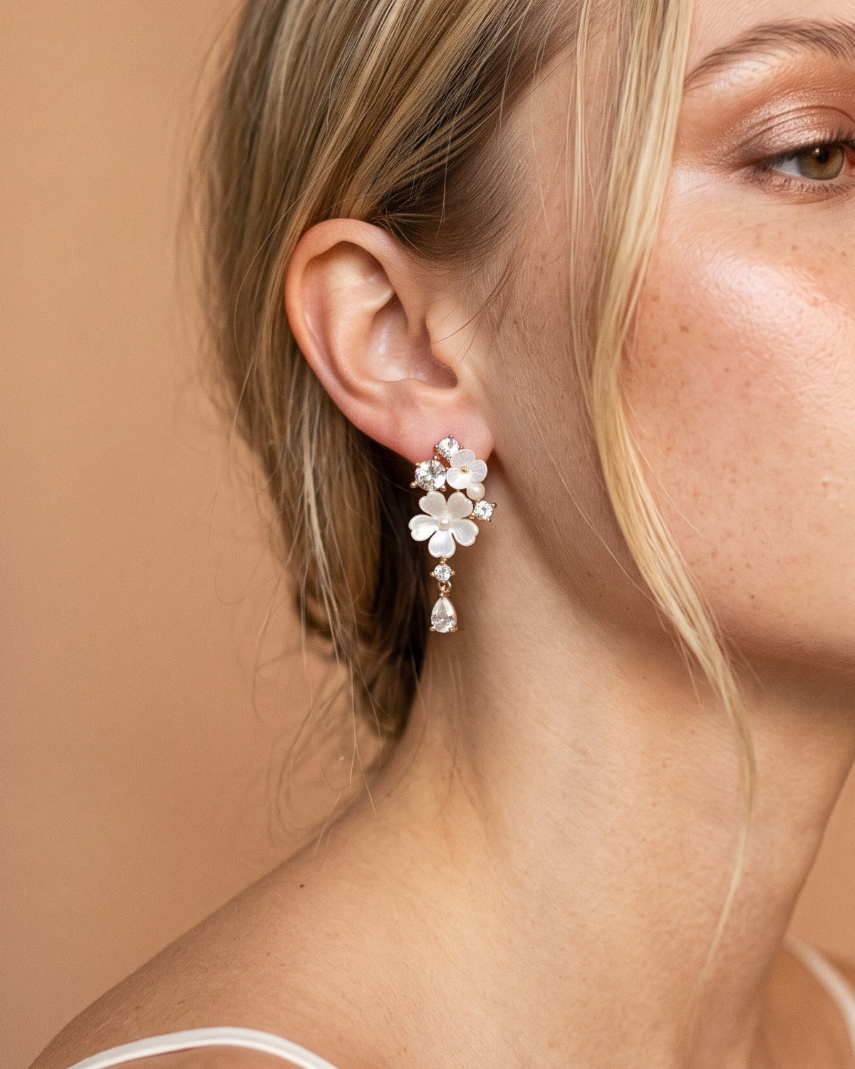 Pearl Petal Cluster Teardrop Earrings
