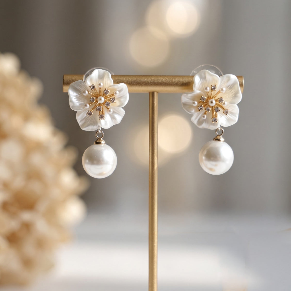 Ivory Sakura Pearl Drop Earrings