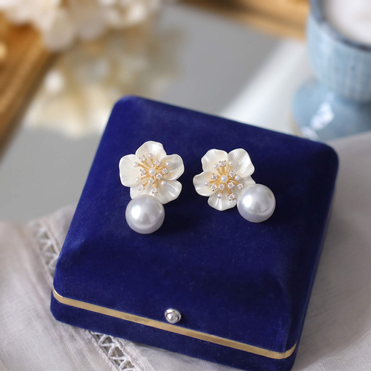 Ivory Sakura Pearl Drop Earrings
