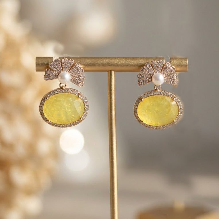 Sunlit Pavé Flower Pearl Drop Earrings