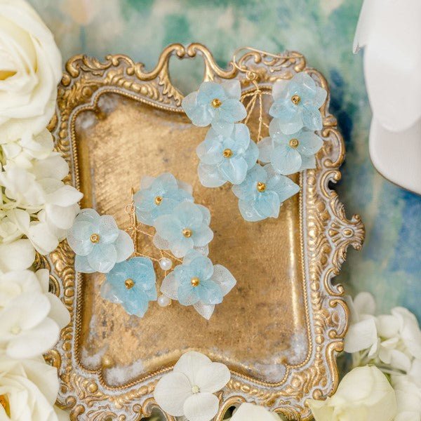 #blueflowerearring# - #jewelryblossom##earrings##flowerearrings##weddingearrings##realflowerearrings##hydrangeaearrings#