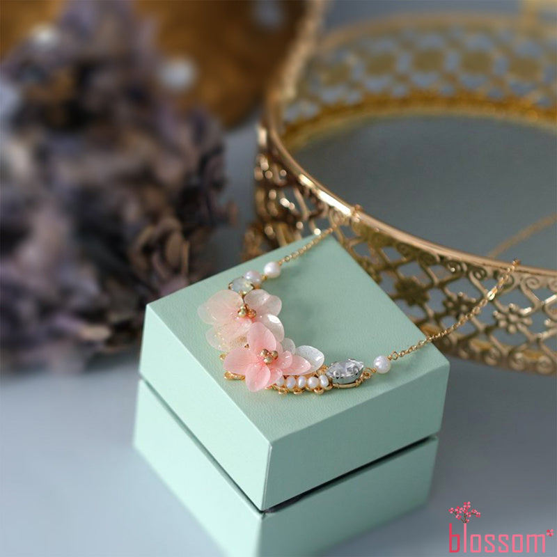 Amelia Pink Hydrangea Gemstone Necklace