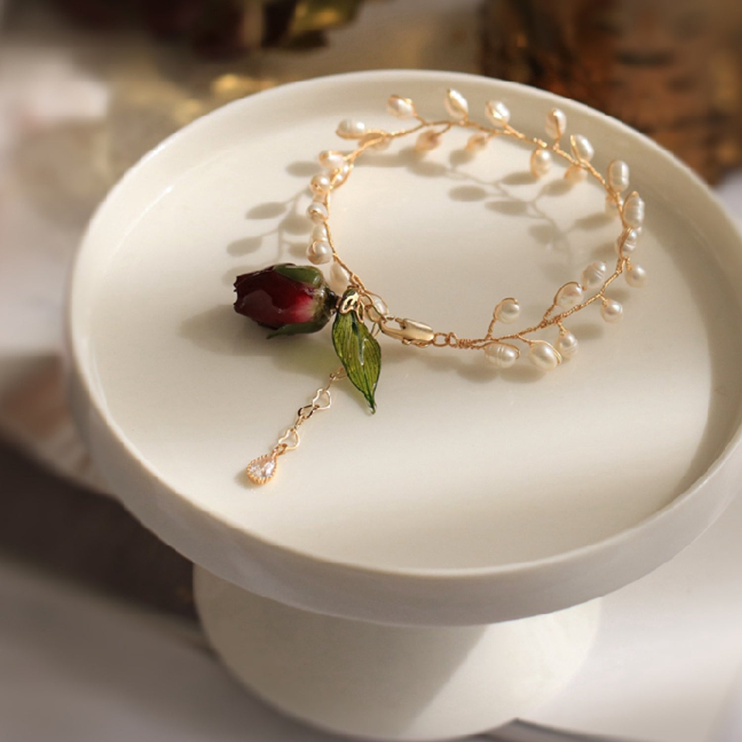 #roseflowerbracelet# - #jewelryblossom##bracelet##fairyearrings##weddingbracelet##realflowerbracelet##rosepearlbracelet#