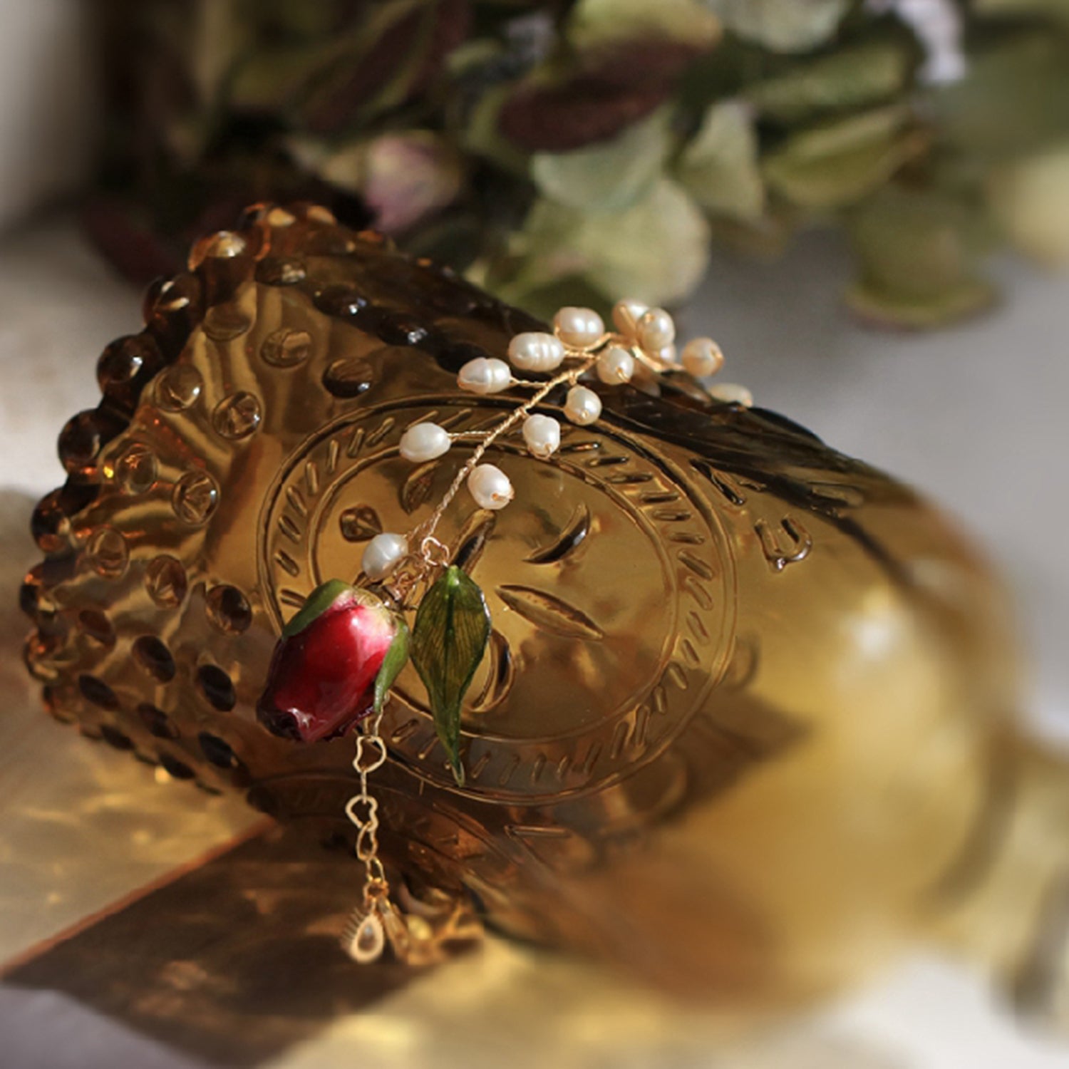 #roseflowerbracelet# - #jewelryblossom##bracelet##fairyearrings##weddingbracelet##realflowerbracelet##rosepearlbracelet#