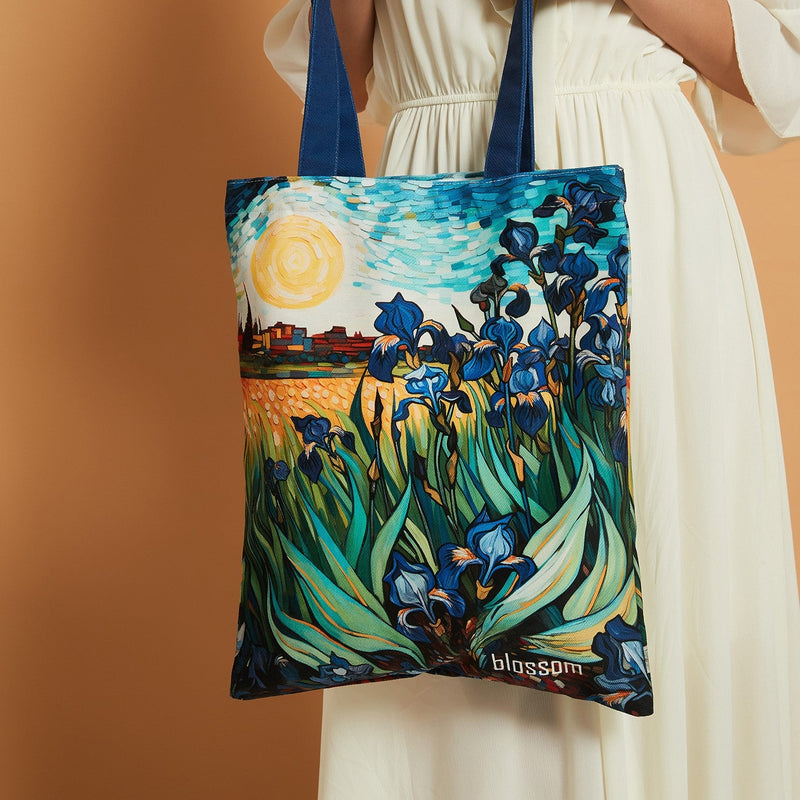 van gogh iris garden tote bag  canvas painting bag