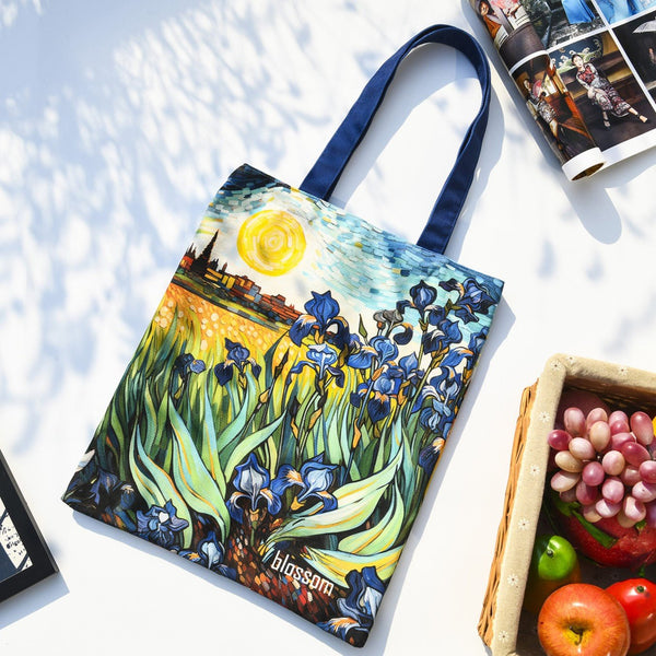 van gogh iris garden tote bag canvas painting bag