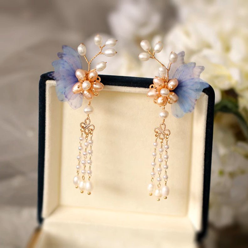 #butterflyearring# - #jewelryblossom##earrings##fairyearrings##weddingearrings##fabricearrings# pearl earrings