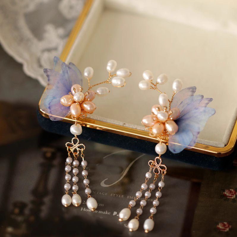 #butterflyearring# - #jewelryblossom##earrings##fairyearrings##weddingearrings##fabricearrings# pearl earrings
