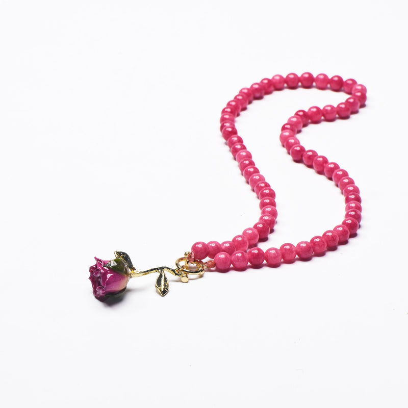 Camellia Golden Rose Pink Jade Necklace