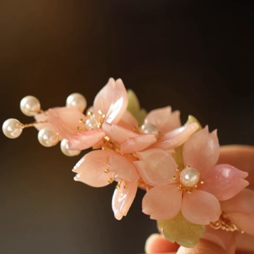 Cherry Blossom Pearl Garden Hair ClipHair ClipsJewelryBlossomuniqueflowerearringsgiftforhermothergiftdaughtergiftbirthdaygiftanniversarygift