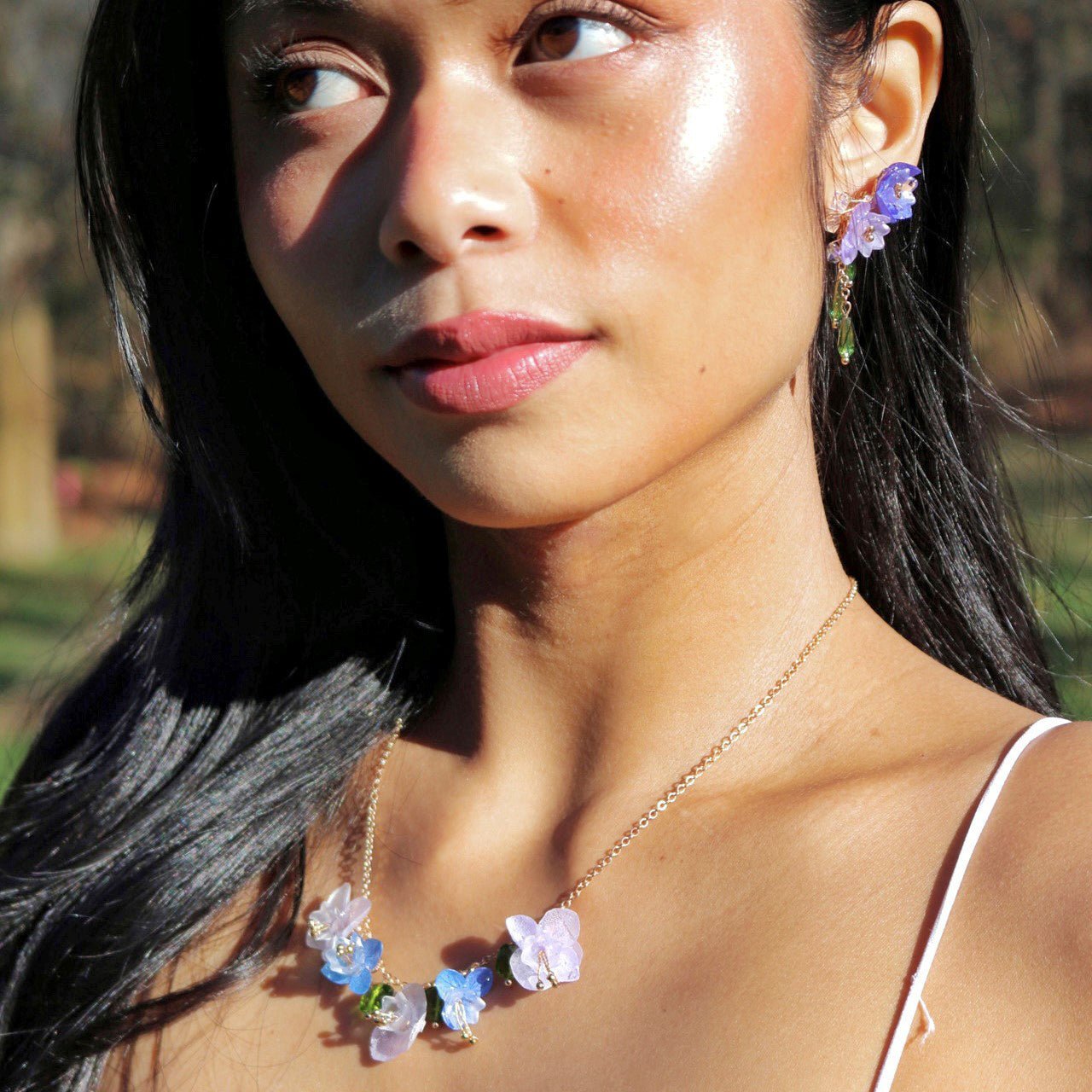 Dancing Purple Hydrangea NecklaceNecklaceJewelryBlossomuniqueflowerearringsgiftforhermothergiftdaughtergiftbirthdaygiftanniversarygift