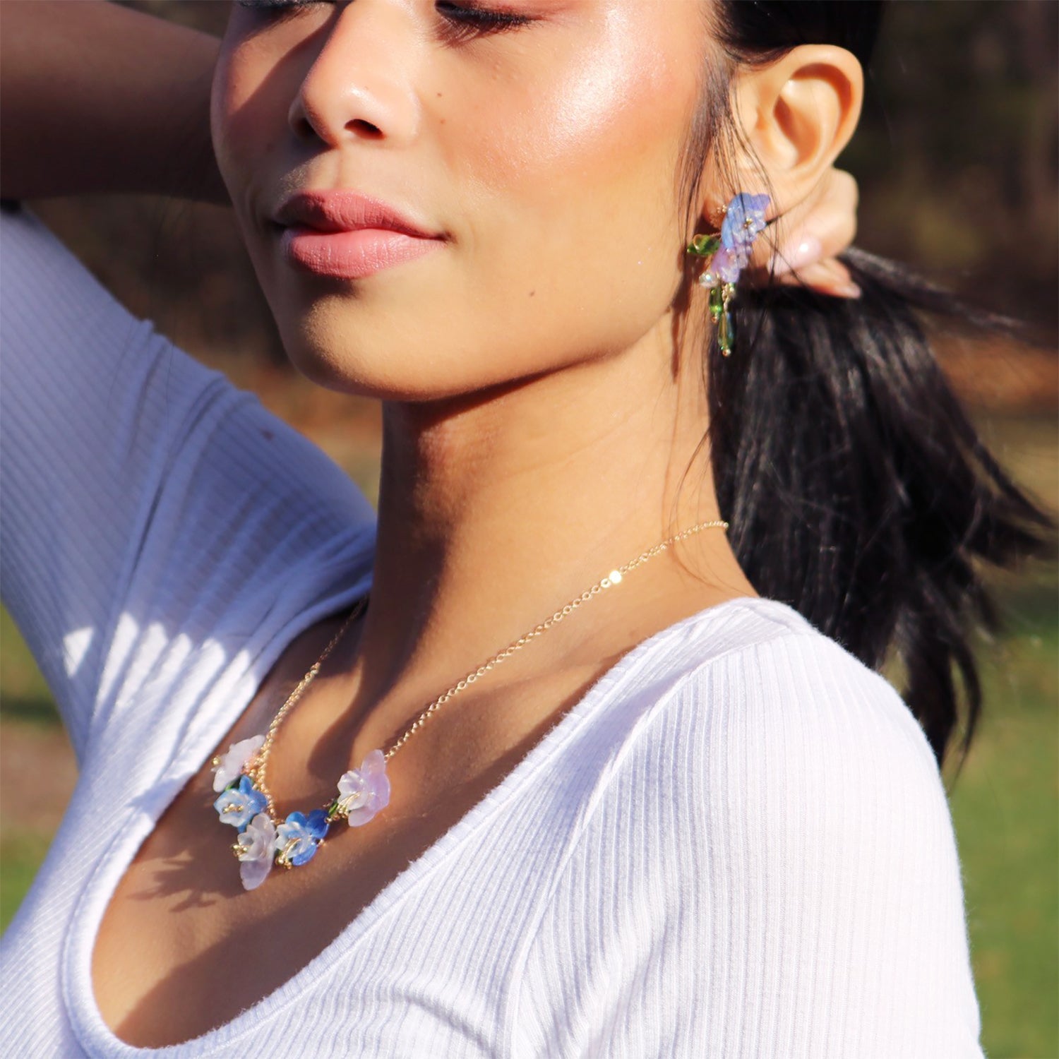 #blueflowerearrings# - #jewelryblossom##necklace##fairynecklace##weddingjewelry##hydrangeaearrings# flower necklace