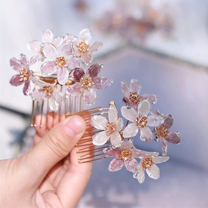 Golden Stamen Glittering Cherry Blossom Hair CombHAIRJewelryBlossomuniqueflowerearringsgiftforhermothergiftdaughtergiftbirthdaygiftanniversarygift