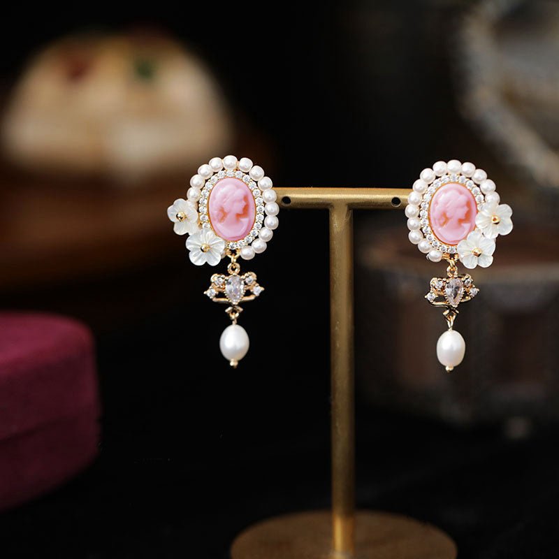 Italian Pink Porcelain Gemstone Crystal Earrings