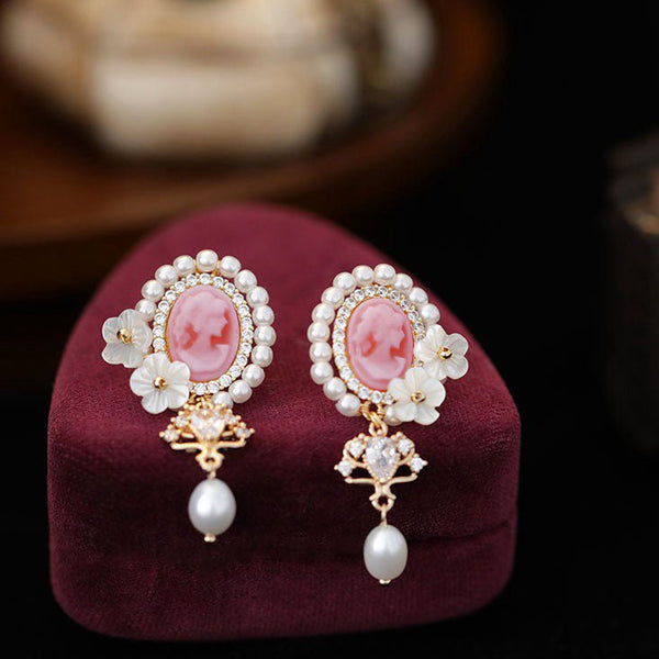 Italian Pink Porcelain Gemstone Crystal Earrings