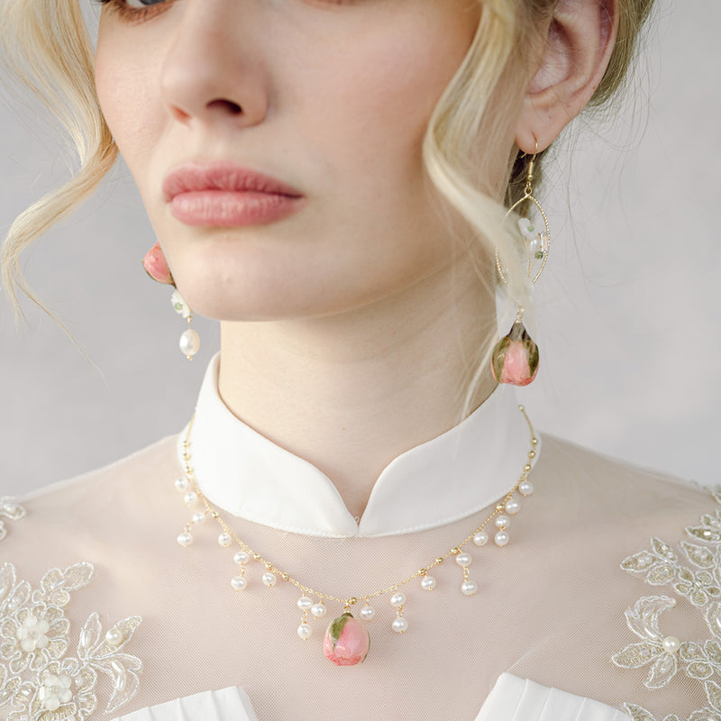 Pink Rosebud Natural Pearl Necklace