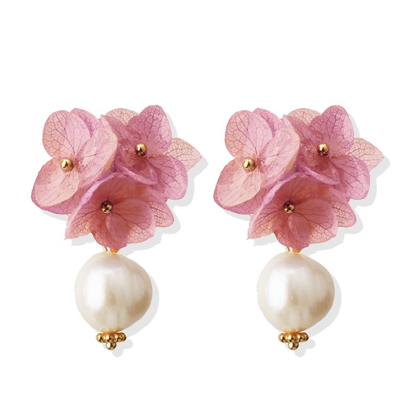 Pink Hydrangea Pearl Stud EarringsEarringsJewelryBlossomuniqueflowerearringsgiftforhermothergiftdaughtergiftbirthdaygiftanniversarygift