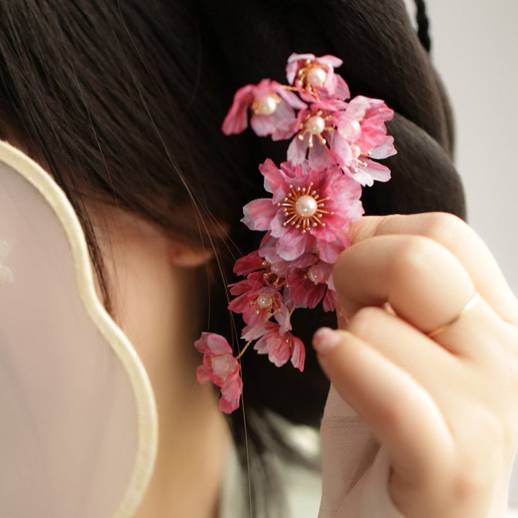 Pink Plum with Golden Leaf Hair ClipHair ClipsJewelryBlossomuniqueflowerearringsgiftforhermothergiftdaughtergiftbirthdaygiftanniversarygift