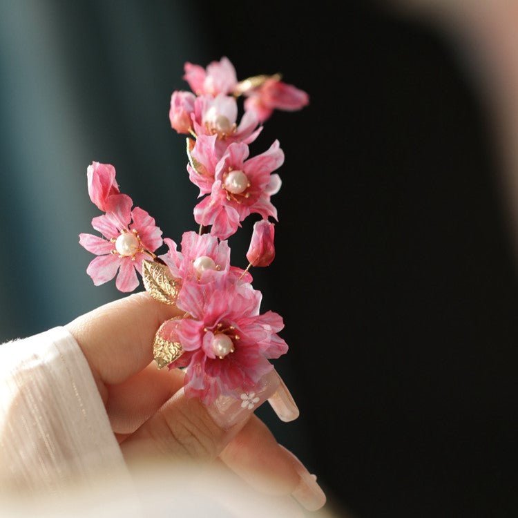 Pink Plum with Golden Leaf Hair ClipHair ClipsJewelryBlossomuniqueflowerearringsgiftforhermothergiftdaughtergiftbirthdaygiftanniversarygift