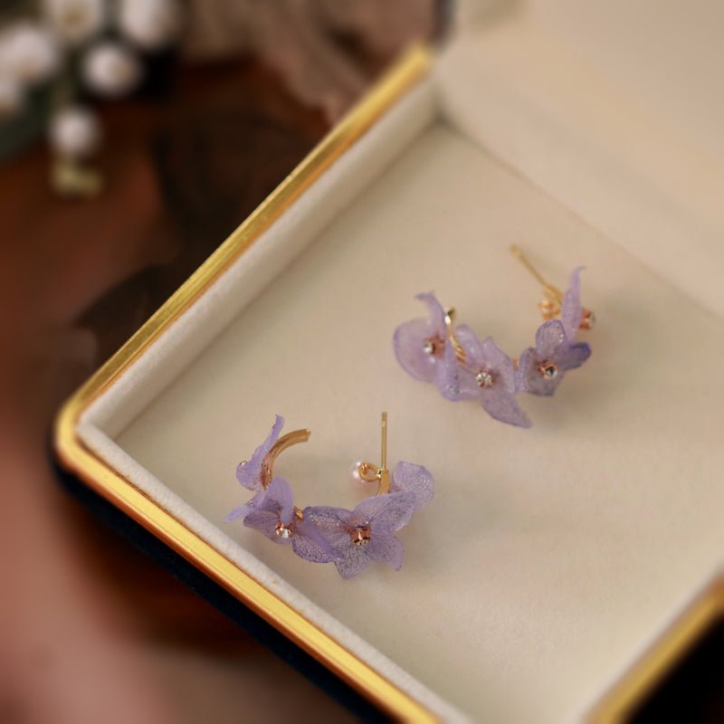 Purple Hydrangea Hoop EarringsEarringsJewelryBlossomuniqueflowerearringsgiftforhermothergiftdaughtergiftbirthdaygiftanniversarygift